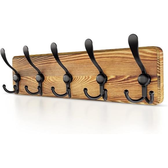 Coat Rack Wall Mount with 5 Tri Black Hooks for Hanging Towels, Clothes, Hat solofficialkw.com